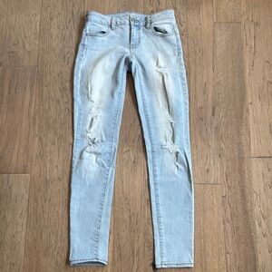 EUC American Eagle Jegging Super Stretch Jeans Distressed Size 0